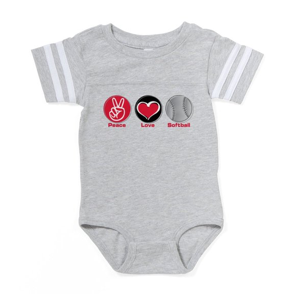 CafePress - Peace Love Softball Red - Cute Infant Baby Football Bodysuit