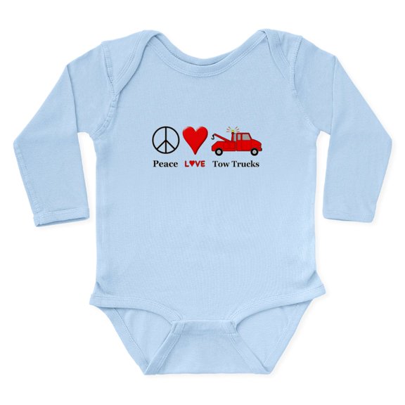 CafePress - Peace Love Tow Trucks Long Sleeve Infant Bodysuit - Long Sleeve Cotton Baby Bodysuit