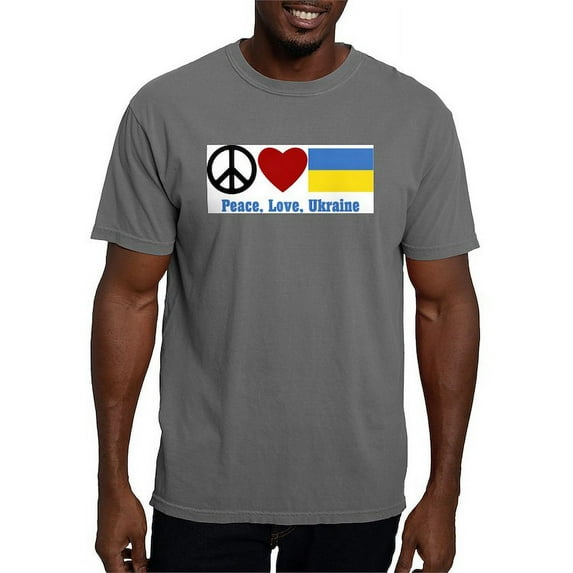 CafePress - Peace Love Ukraine Men's Comfort Colors® T Shirt - Mens Comfort Colors Shirt