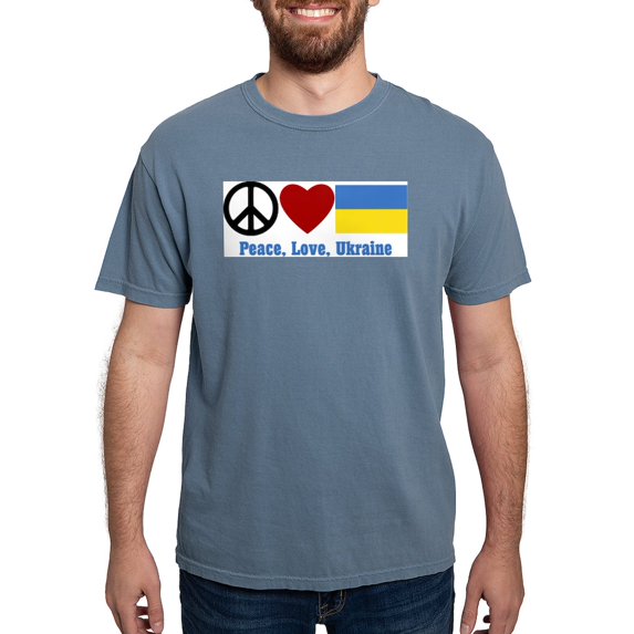 CafePress - Peace Love Ukraine Men's Comfort Colors® T Shirt - Mens Comfort Colors Shirt