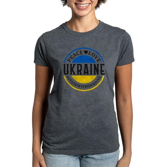 CafePress - Peace Love Ukraine T Shirt - Women's Traditional Fit Dark T-Shirt