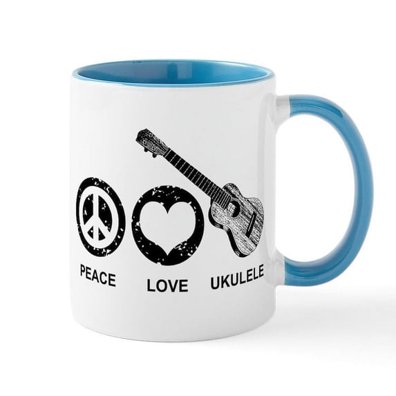 CafePress - Peace Love Ukulele Mug - 11 oz Ceramic Mug - Novelty Coffee Tea Cup