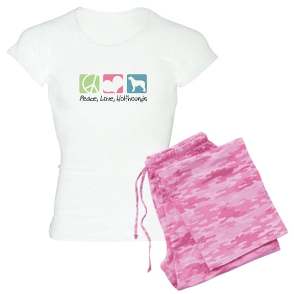 CafePress - Peace, Love, Wolfhounds Women's Light Pajamas - Women's Short Sleeve Print T-Shirt and Pants Light Cotton Pajama Set