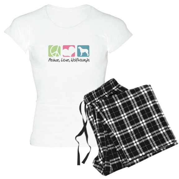 CafePress - Peace, Love, Wolfhounds Women's Light Pajamas - Women's Short Sleeve Print T-Shirt and Pants Light Cotton Pajama Set