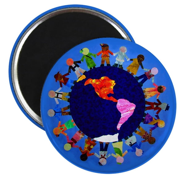CafePress - Peaceful Children Around The World Magnet - 2.25" Round Magnet, Refrigerator Magnet, Button Magnet Style
