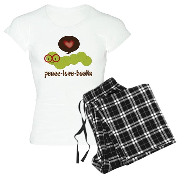 CafePress - Peacelovebooks Worm Brown Words Pajamas - Women's Short Sleeve Print T-Shirt and Pants Light Cotton Pajama Set