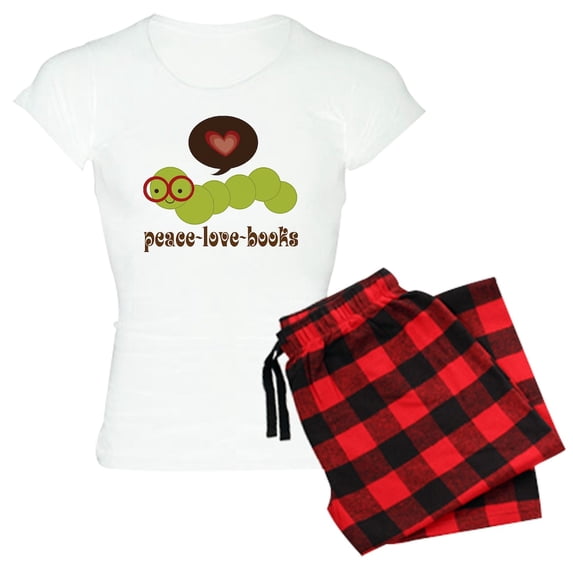 CafePress - Peacelovebooks Worm Brown Words Pajamas - Women's Short Sleeve Print T-Shirt and Pants Light Cotton Pajama Set