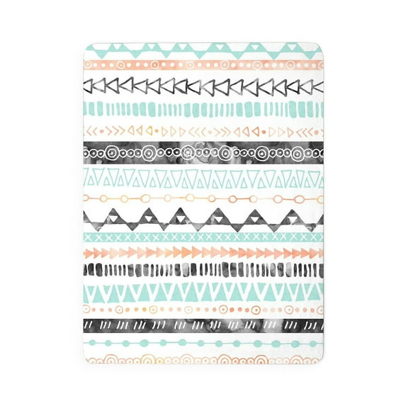 CafePress - Peach Blue Black Hand Drawn Tribal Pattern - Large Sherpa Fleece Throw Blanket 80" x 60"