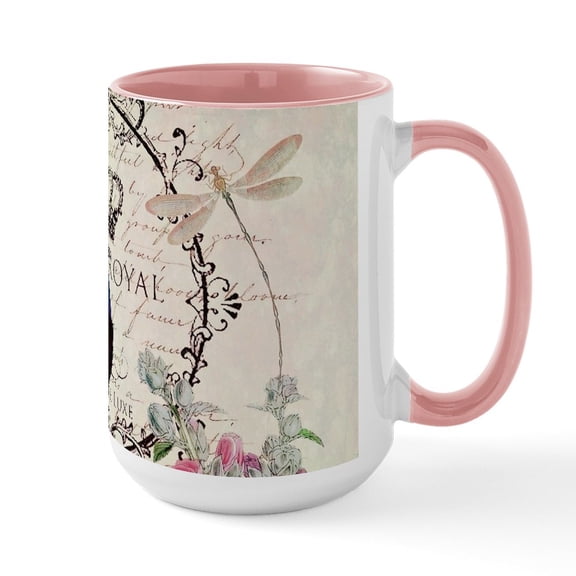 CafePress - Peacock And Spring Flowers Mugs - 15 oz Ceramic Large White Novelty Mug