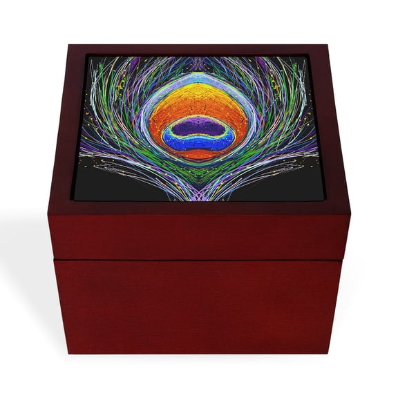 CafePress - Peacock Feather 1 - Keepsake Box, Finished Hardwood Jewelry Box, Velvet Lined Memento Box