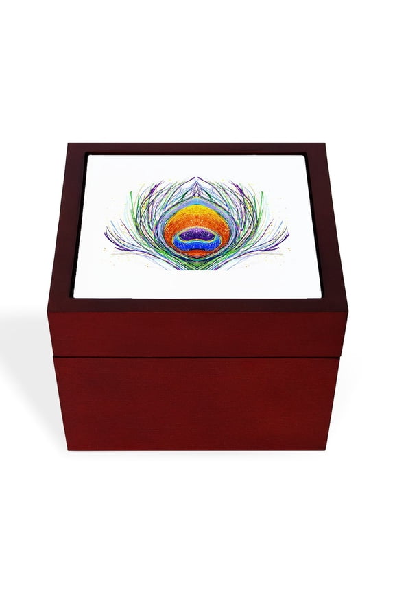 - Peacock Feather - Keepsake Box, Finished Hardwood Jewelry Box, Velvet Lined Memento Box