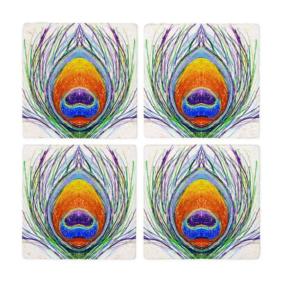 CafePress - Peacock Feather - Tile Coaster, Drink Coaster Set of 4