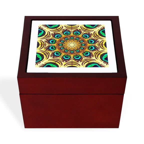 CafePress - Peacock Feathers - Keepsake Box, Finished Hardwood Jewelry Box, Velvet Lined Memento Box
