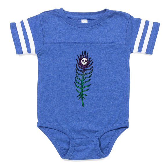 CafePress - Peacockgoth Feather_Blue - Cute Infant Baby Football Bodysuit