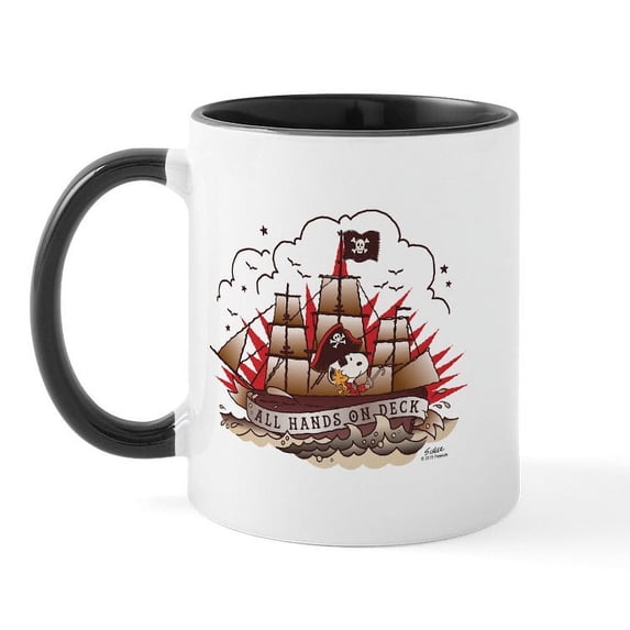 CafePress - Peanuts All Hands On Deck Mug - 11 oz Ceramic Mug - Novelty Coffee Tea Cup