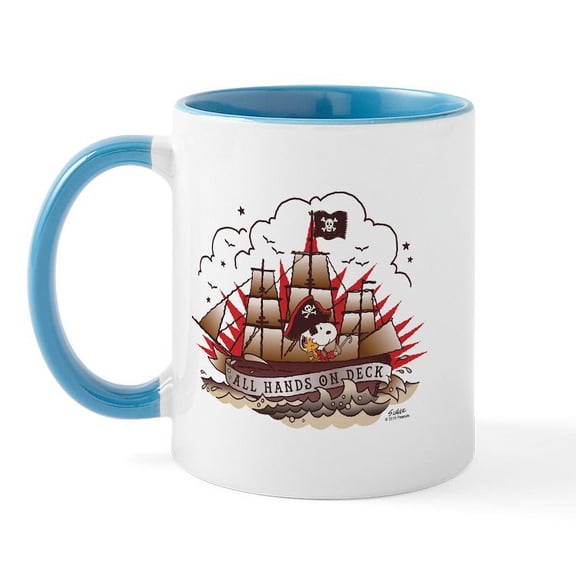 CafePress - Peanuts All Hands On Deck Mug - 11 oz Ceramic Mug - Novelty Coffee Tea Cup