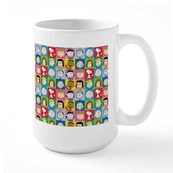 CafePress - Peanuts Back To School Pattern 15 Oz Ceramic Large - 15 oz Ceramic Large White Novelty Mug