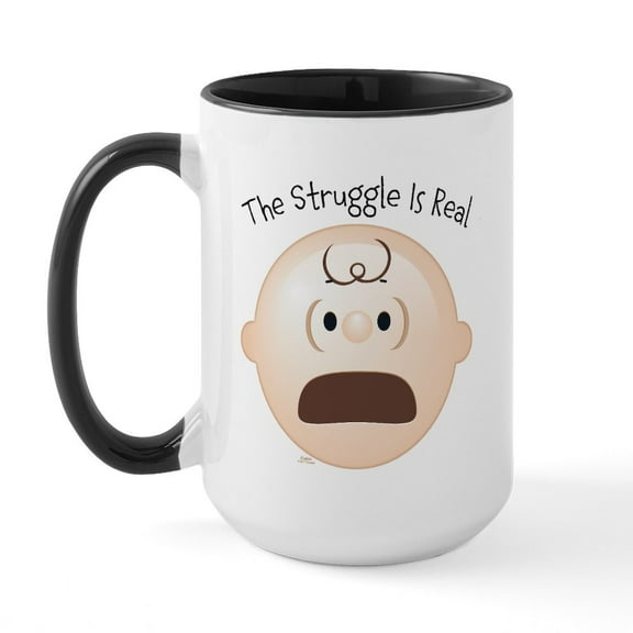 CafePress - Peanuts Emoji Struggle Is - 15 oz Ceramic Large White Novelty Mug