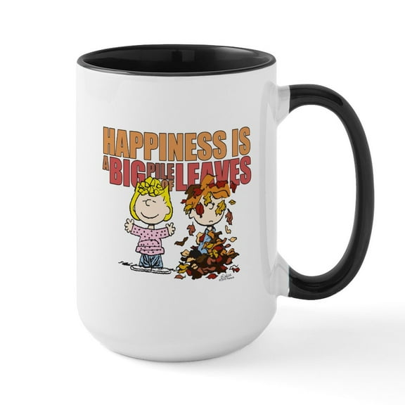 CafePress - Peanuts Fall Leaves Large Mug - 15 oz Ceramic Large White Novelty Mug