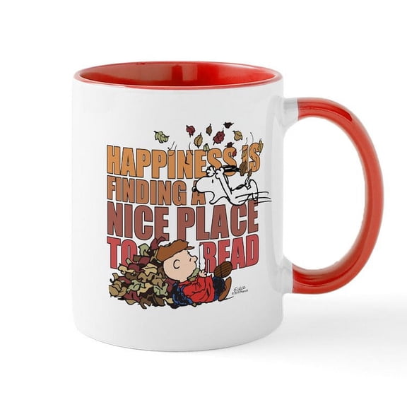 CafePress - Peanuts Fall Reading Mug - 11 oz Ceramic Mug - Novelty Coffee Tea Cup
