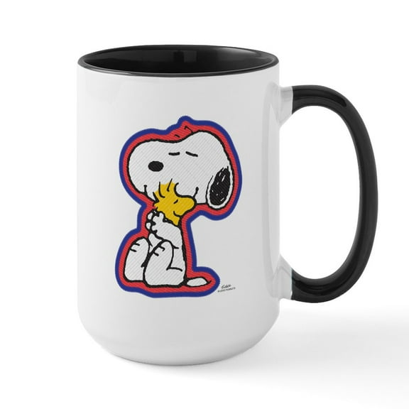 CafePress - Peanuts Flair Snoopy And Woodstock 15 Oz Ceramic L - 15 oz Ceramic Large White Novelty Mug