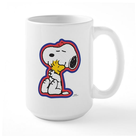 CafePress - Peanuts Flair Snoopy And Woodstock 15 Oz Ceramic L - 15 oz Ceramic Large White Novelty Mug
