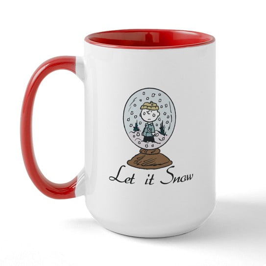 CafePress - Peanuts Let It Snow Snow Globe Mugs - 15 oz Ceramic Large Novelty Mug