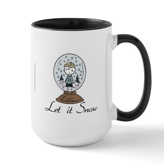 CafePress - Peanuts Let It Snow Snow Globe Mugs - 15 oz Ceramic Large Novelty Mug