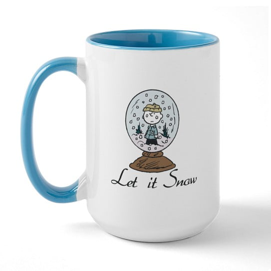 CafePress - Peanuts Let It Snow Snow Globe Mugs - 15 oz Ceramic Large Novelty Mug
