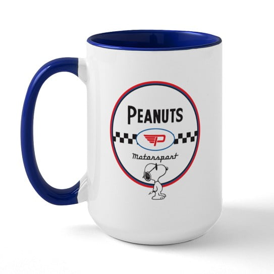 CafePress - Peanuts Motorsport Checkerboard - 15 oz Ceramic Large Novelty Mug