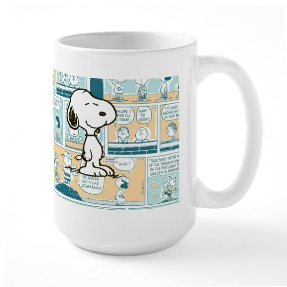 CafePress - Peanuts Snoopy Comic Strip - 15 oz Ceramic Large White Novelty Mug