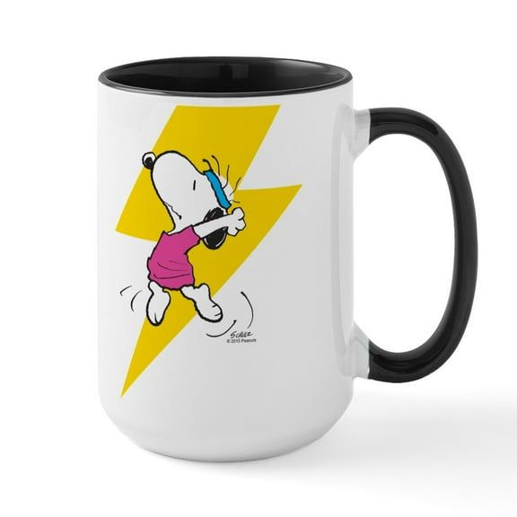 CafePress - Peanuts Snoopy Dance Lightning Large Mug - 15 oz Ceramic Large White Novelty Mug