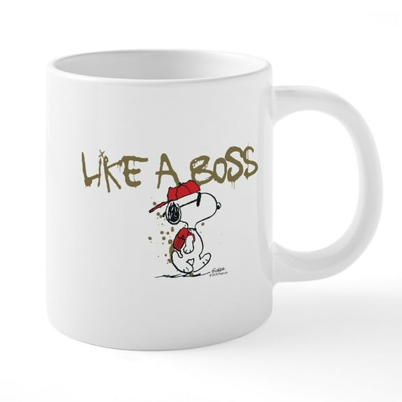 CafePress - Peanuts Snoopy Like A Boss Light 20 Oz Ceramic Meg - 20 Oz White Ceramic Mega Mug