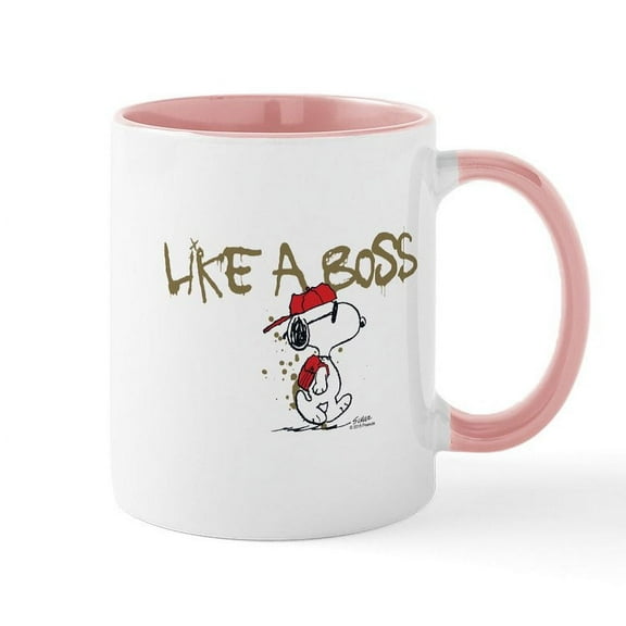 CafePress - Peanuts Snoopy Like A Boss Mug - 11 oz Ceramic Mug - Novelty Coffee Tea Cup