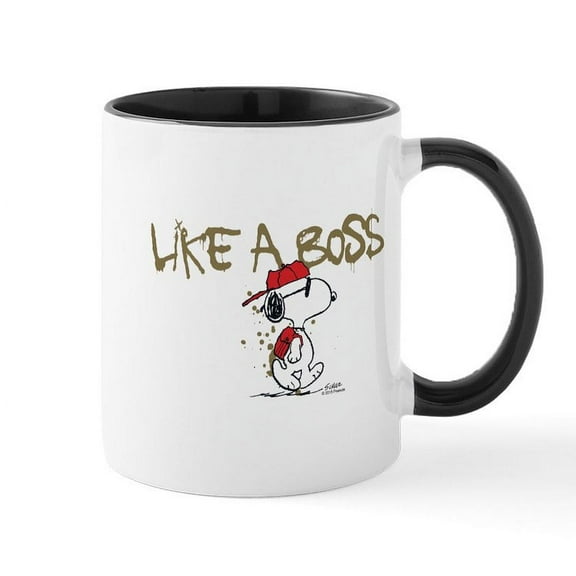 CafePress - Peanuts Snoopy Like A Boss Mug - 11 oz Ceramic Mug - Novelty Coffee Tea Cup