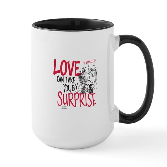 CafePress - Peanuts Surprise Love Large Mug - 15 oz Ceramic Large White Novelty Mug
