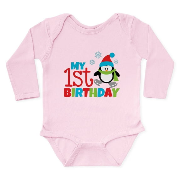 CafePress - Penguin 1St Birthday Long Sleeve Infant Bodysuit - Long Sleeve Cotton Baby Bodysuit
