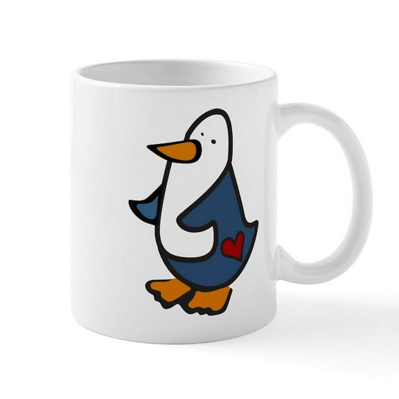 CafePress - Penguin Heart Mug - 11 oz Ceramic Mug - Novelty Coffee Tea Cup