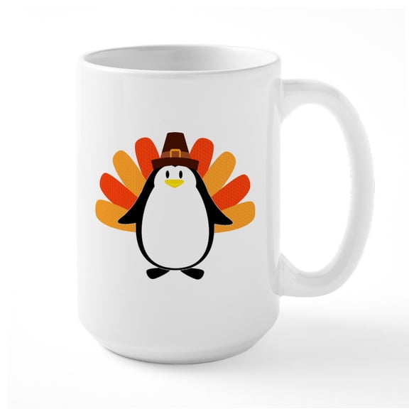 CafePress - Penguin Pilgrim Turkey Mash Up Mugs - 15 oz Ceramic Large White Novelty Mug