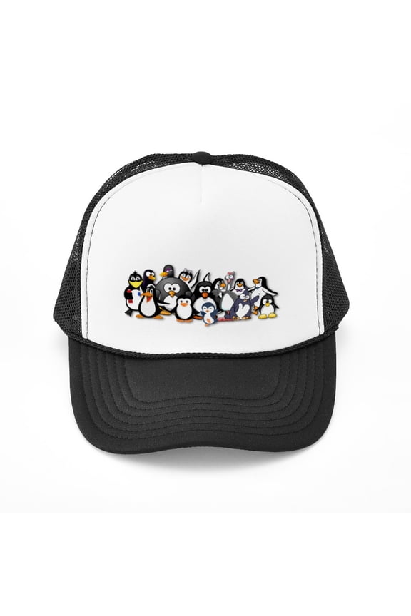 - Penguins Hat - Adjustable Unisex Printed Trucker Hat with Mesh Back