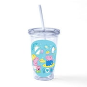 CafePress - Peppa Pig: Bath Time - 16 Ounce Classic Clear Insulated Double Wall Tumbler Cup with Lid Straw , Reusable