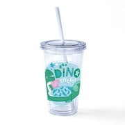 CafePress - Peppa Pig: Dino Snore! - 16 Ounce Classic Clear Insulated Double Wall Tumbler Cup with Lid Straw , Reusable
