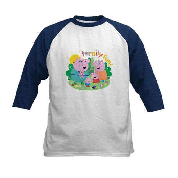 CafePress - Peppa Pig: Family Fun! Kids Baseball T Shirt - Kids Cotton Baseball Jersey, 3/4 Sleeve Shirt