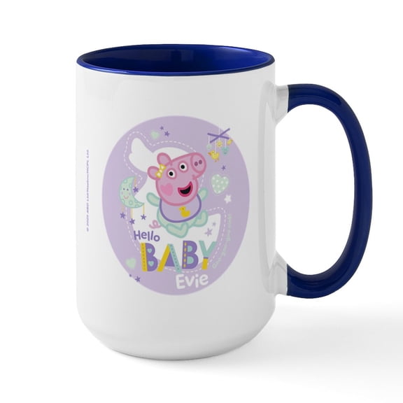 CafePress - Peppa Pig: Hello Baby Evie - 15 oz Ceramic Large White Novelty Mug