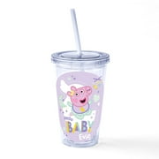 CafePress - Peppa Pig: Hello Baby Evie - 16 Ounce Classic Clear Insulated Double Wall Tumbler Cup with Lid Straw , Reusable