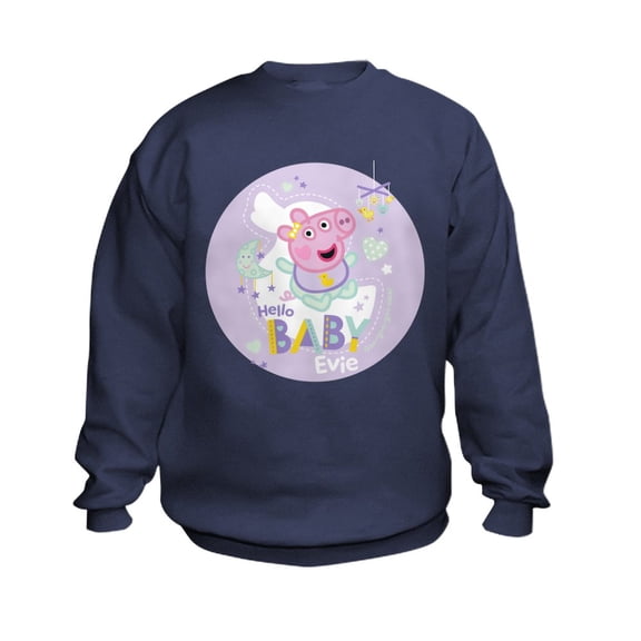 CafePress - Peppa Pig: Hello Baby Evie - Kids Sweatshirt, Youth Crew Neck Sweatshirt
