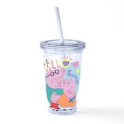 CafePress - Peppa Pig: Hello Bump! - 16 Ounce Classic Clear Insulated Double Wall Tumbler Cup with Lid Straw , Reusable