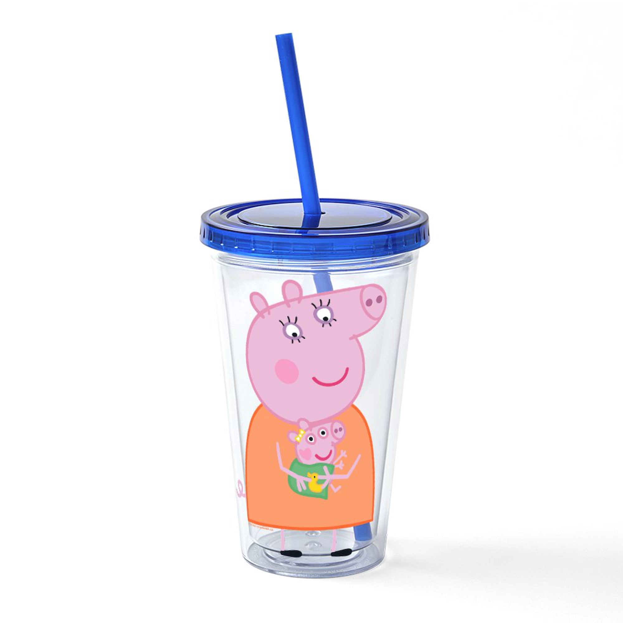 CafePress - Peppa Pig: Holding Baby - 16 Ounce Classic Clear Insulated Double Wall Tumbler Cup with Lid Straw , Reusable