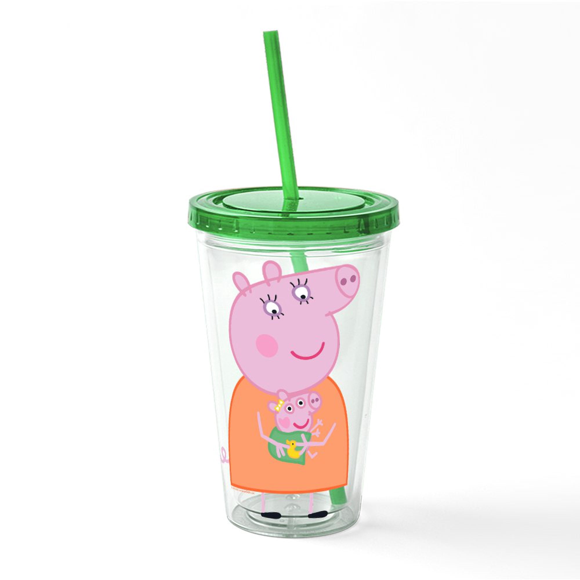 CafePress - Peppa Pig: Holding Baby - 16 Ounce Classic Clear Insulated Double Wall Tumbler Cup with Lid Straw , Reusable