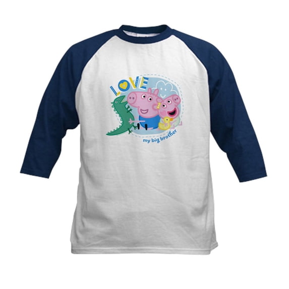 CafePress - Peppa Pig: Love My Big Brother Kids Baseball T Shirt - Kids Cotton Baseball Jersey, 3/4 Sleeve Shirt